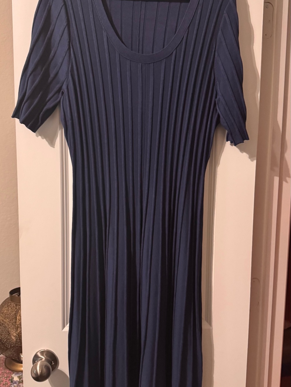 Lane Bryant Navy Ribbed Midi Dress with Short Sleeves